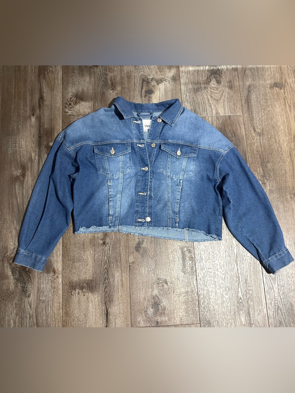 YMI Blue Cropped Denim Jacket with Raw Hem